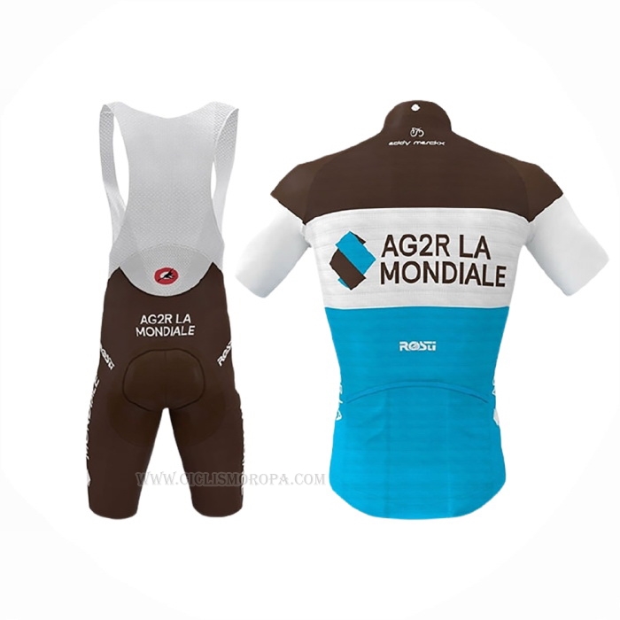 2019 Ropa Ciclismo Ag2r La Mondiale Marron Blanco Azul Mangas Corta y Culotte Corto